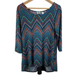 Cato Womens Size Small Multicolor Geometric Print 3/4 Sleeve Knit Shirt